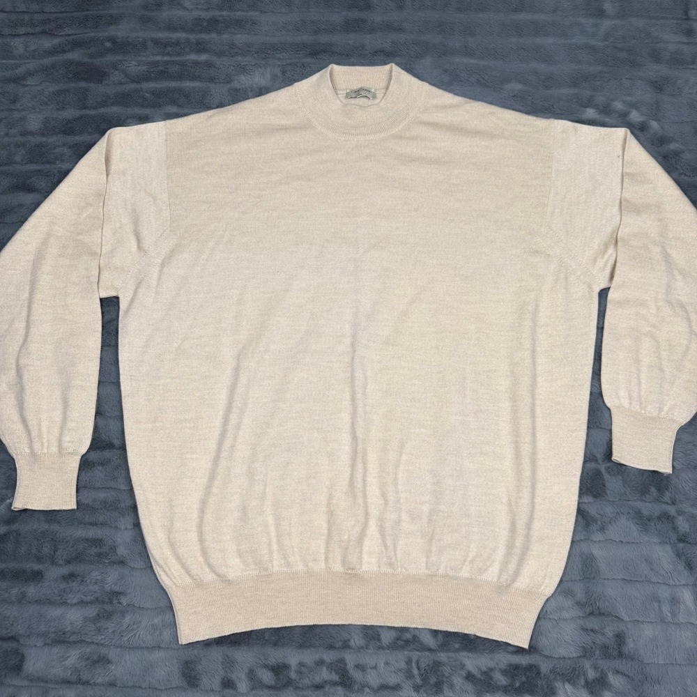 Gran Sasso Italy Wool Cashmere Silk Mock Neck Sweater Beige Mens 56 XL
